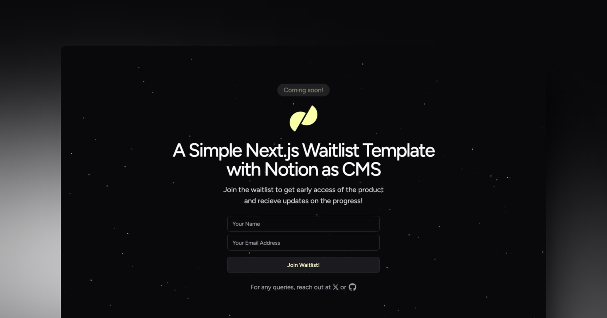 Next.js Notion Waitlist template screenshot